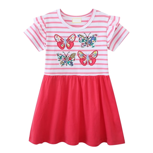 Robes pour Tout-Petites Fille à Manches Courtes Robe d'Été Robe de Princesse Robe Évasée à Étages Robe Trapèze à Motif Robe de Dessin Animé Robes Élégantes pour Filles