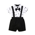 thumbnail image 1 of EYIIYE Bébé Garçon 2PCS Ensemble de Tenue, Moustache Bow Romper + Bretelles Shorts, 1 of 7
