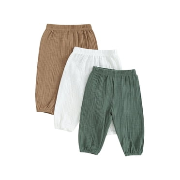 Gupgi Lot de 3 Pantalons pour Tout-Petits Filles Garçons 6M 12M 3T 3T 4T Pantalons Décontractés pour Enfants Bébé Couleur Unie Taille Élastique Joggers Pantalons