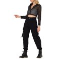 thumbnail image 2 of INSPIRE CHIC Women's Button-Front Point Collar Mesh Sheer Long Sleeve Shirt Tops XS Black, 2 of 6