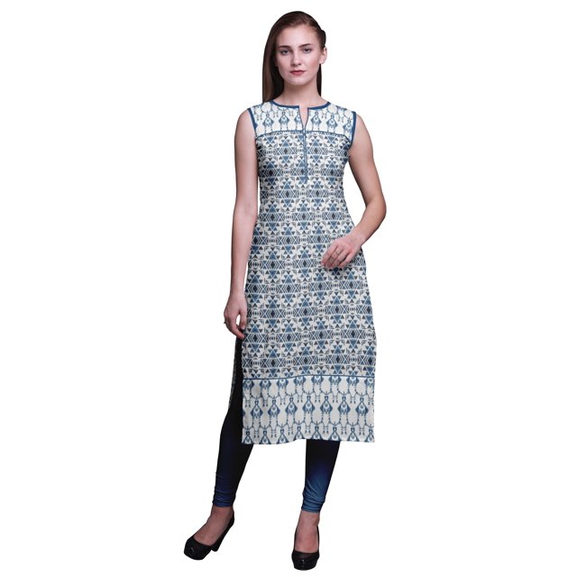 Bimba Tuniques Droites pour Femmes Imprimées Sans Manches Kurti Décontractée Robe Grande