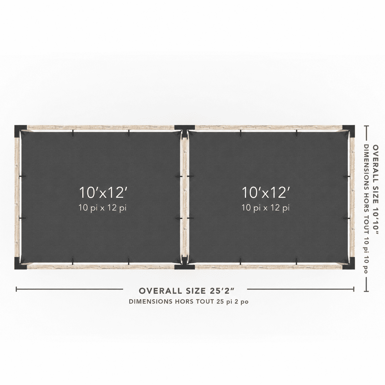 Toja 8' X 24' Double Pergola Kit With 2 Shade Sails For 4X4 Wood Posts
