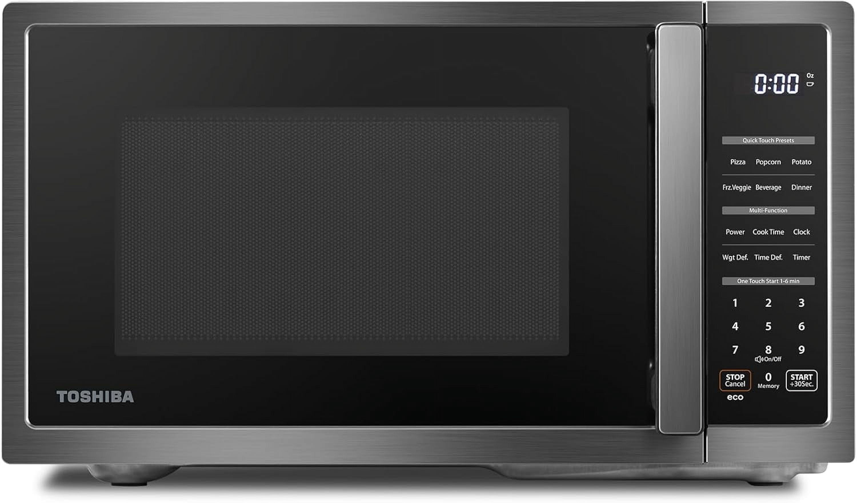 Toshiba 0.9 cu ft Countertop Microwave Oven With Turntable, 900W, 6 Auto Menus, Child Lock, Defrost, Black Stainless Steel, ML4-EM09PABS