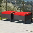 thumbnail image 4 of Costway Ensemble de 2 Coussins Repose-Pieds en Rotin pour Patio Poignée en Bois Rouge, 4 of 7