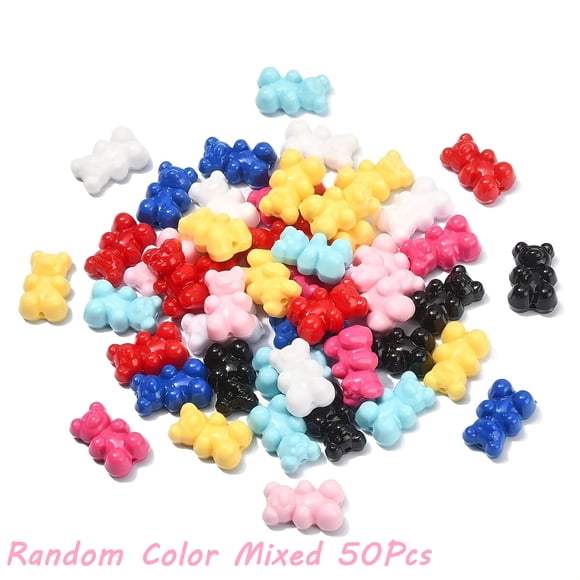 50 Pcs Perles Acryliques de Couleur Aléatoire avec Perles Entretoises Transparentes en Forme d'Ours, Jolis Breloques Ours pour Fabrication de Bracelets et Bijoux DIY, Couleur Unie