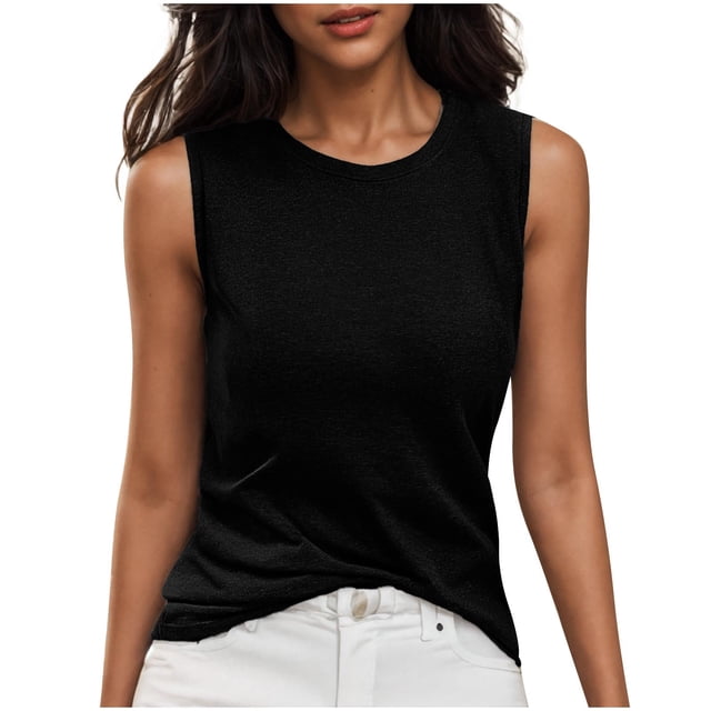 Timegard Débardeurs pour Femmes Sans Manches Couleur Unie Confortable Col Ras du Cou T-Shirt Basique Coupe Décontractée Chandails Été