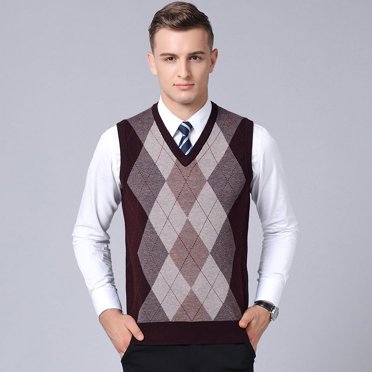 Men's knitted sweater vest middle-aged wool thickened casual sleeveless vest V-neck