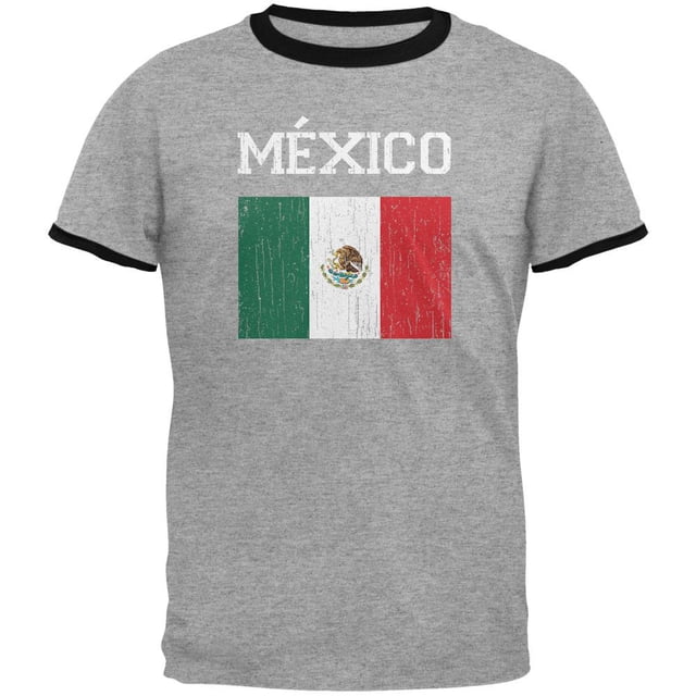 T-shirt à Col Contrastant pour Hommes World Cup Distressed Flag Mexico