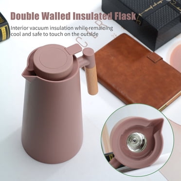 Thermo jug,Wood Handle Water Coffee Carafe 1l Thermal Coffee Tea Carafe Cold Coffee Pot Thermal Carafe Pot Carafe Walled Coffee Pot Thermal Carafe Water Kettle Tea Pot With Mewmewcat
