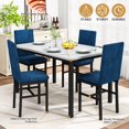 thumbnail image 4 of Stmoze Dining Table Set for 4, Faux Marble Kitchen Table and Chairs Set, Rectangular Dining Set with 4 Velvet Upholstered Dining Chairs, Space Saving Dining Room Set for Small Space, Cafe, Blue, 4 of 6
