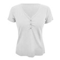 thumbnail image 4 of Ribbed Shirts Tops Women Summer - Womens Short Sleeve Ribbed Tops Basic Knit Shirts Button V Neck Casual Summer Tshirt, 4 of 6