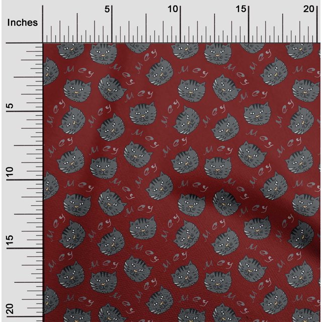 oneOone Cotton Jersey Dark Red Fabric Cat Face Animal Sewing Material Print Fabric By The Yard 58 Inch Wide