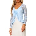 thumbnail image 4 of INSPIRE CHIC Women's Floral Lace Cardigans Tie Front Ruffled Hem Sheer Crop Bolero Shrug XL Light Blue, 4 of 6
