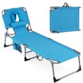 thumbnail image 1 of Costway Chaise Longue de Plage Extérieure Pliante avec Oreiller Bleu, 1 of 9
