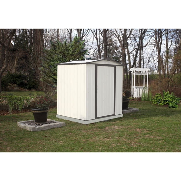 EZEE Shed Steel Storage 6 x 5 ft. Galvanized Low Gable Cream with Charcoal Trim