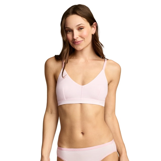 Jockey Soutien-Gorge Léger Triangle Extensible en Coton Biologique pour Femmes, Teinte Rose Pâle, Conçue pour le Quotidien. Dotée d'Un design Sans Coussinets, à Double Doublure avec Bretelles Ajustables et sous-Bande Recouverte de Tissu pour le Confort. Fabriquée avec 95 % Coton Biologique et 5 % Élasthanne, Idéale pour Superposer sous des Débardeurs et des t-shirts.