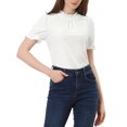 thumbnail image 4 of INSPIRE CHIC Chemise à Col Volanté pour Femmes Manches Courtes Hauts en Velours Blouse TP Blanc, 4 of 6