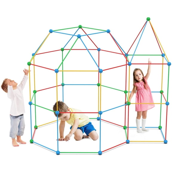 110 Pcs Fort Building Kit, Construction Fort Toys for Kids Builder Gifts with a Blanket to DIY Building Castles Tunnels Play Tent Rocket Tower Indoor & Outdoor