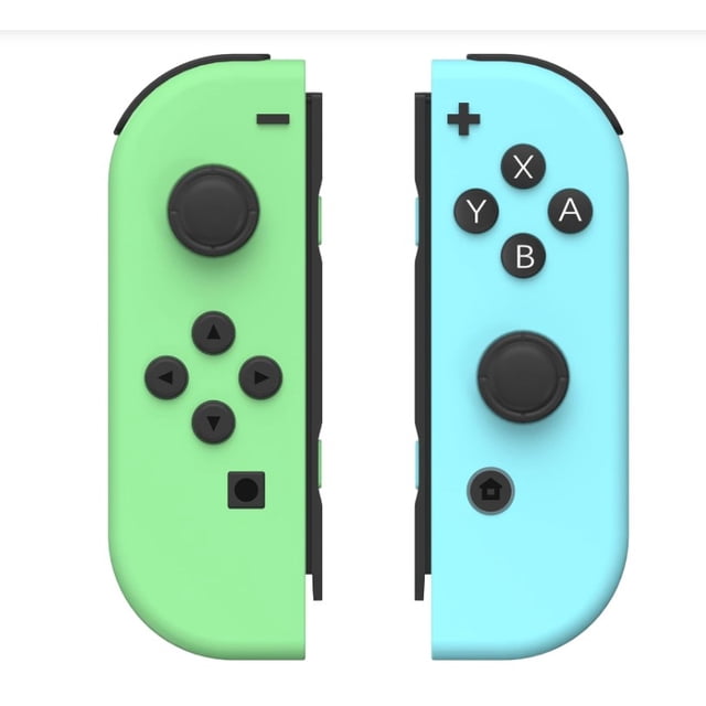 Switch Joy-Con Pair, Joy-Con Controller Nintendo-Switch Replacement in blue and green. Wireless left and right controllers designed for Nintendo Switch, Switch Lite, and OLED models. Features include dual vibration, motion control, wake-up function, and anti-slip design for a comfortable grip. Built-in battery provides up to 18 hours of gameplay.