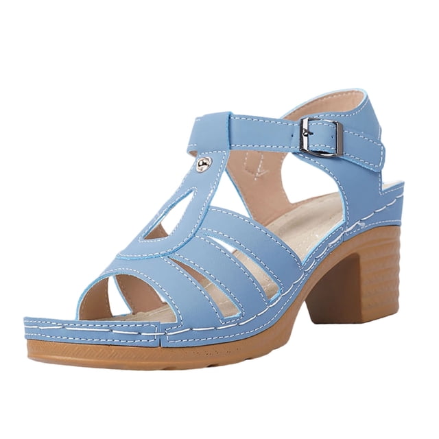 WRKEKC Womens Sandals Wide Width High Heel Sandals Solid Color with Stitching Details Casual Spring Summer Comfortable