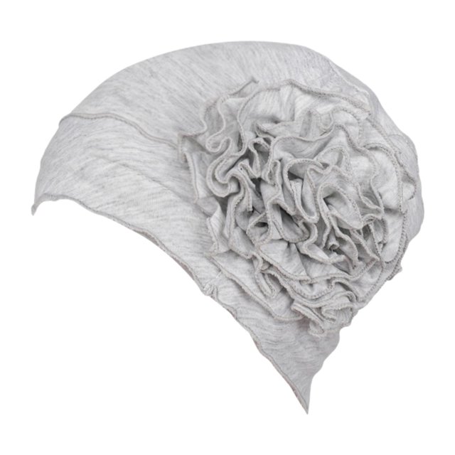 Abbracc For Ladies Solid Elastic Flower Hat Turban Chemo Cancer Hair Loss Cap Head Wrap light grey