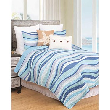 C&F Home Sea Waves Seawaves Blue Ocean Coastal Theme Full/Queen Bed 3 Piece Beach Reversible Coverlet Quilt Set with 2 Standard Shams Reversible Quilt Coverlet Comforter Nautical Bedding Set