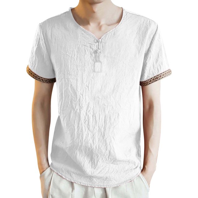 BOBOGOJP Chemises Classiques à Manches Courtes pour Hommes Coupe Régulière T-Shirt à Col Rond (Blanc,4TG)