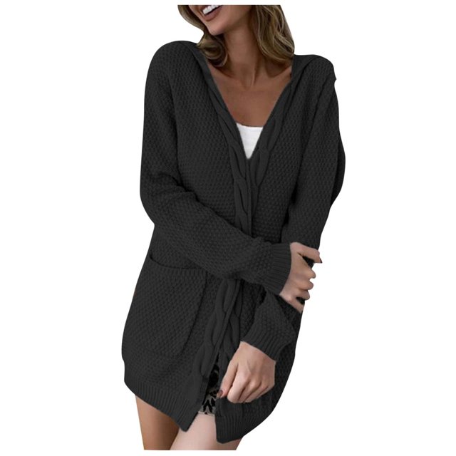 CEHVOM Women's Solid Color Cardigan Wool Sweater Pocket Recreational Long Sleeve Tops Clearance