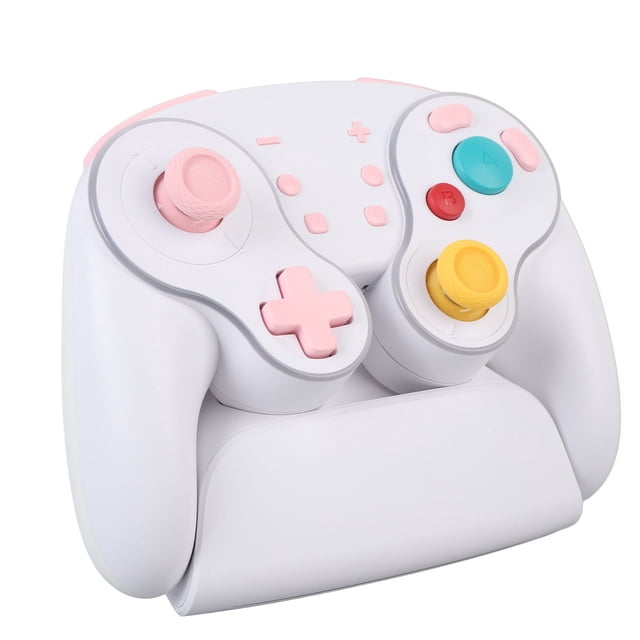Manette de Jeu Vidéo, Manette de Jeu Sans Fil RGB Six Axes Gyroscope Macro Programmation Cartographie 3 Niveaux avec Station de Charge Sans Fil pour Maison Blanc