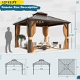 thumbnail image 2 of MELLCOM Pavillon à Toit Rigide 12 Pieds X 12 Pieds, Pavillons en Aluminium à Double Toit en Métal avec Rideau et Moustiquaire, Pavillon Permanent en Acier Galvanisé Brun pour Patio, 2 of 8