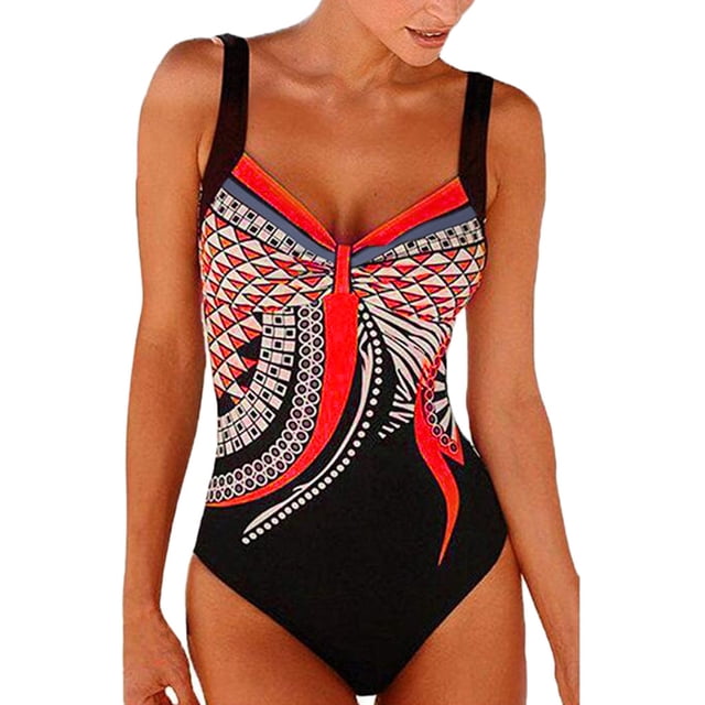 GZWYHT Maillots de Bain une Pièce pour Femmes Maillot de Bain Femme Femme Dos Nu Imprimé Tenue de Plage Maillot de Bain une Pièce Ensemble Bikini Maillots de Bain pour Femmes aux Formes Maillot de Bain pour Femme Rouge TTG