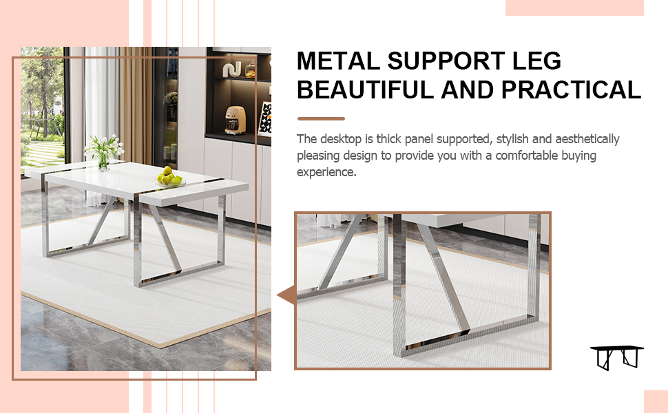 Noble House Industrial Rectangular Dining Table,2.3" Thick Wood Grain White MDF Top with Silver Metal Legs,White/Silver
