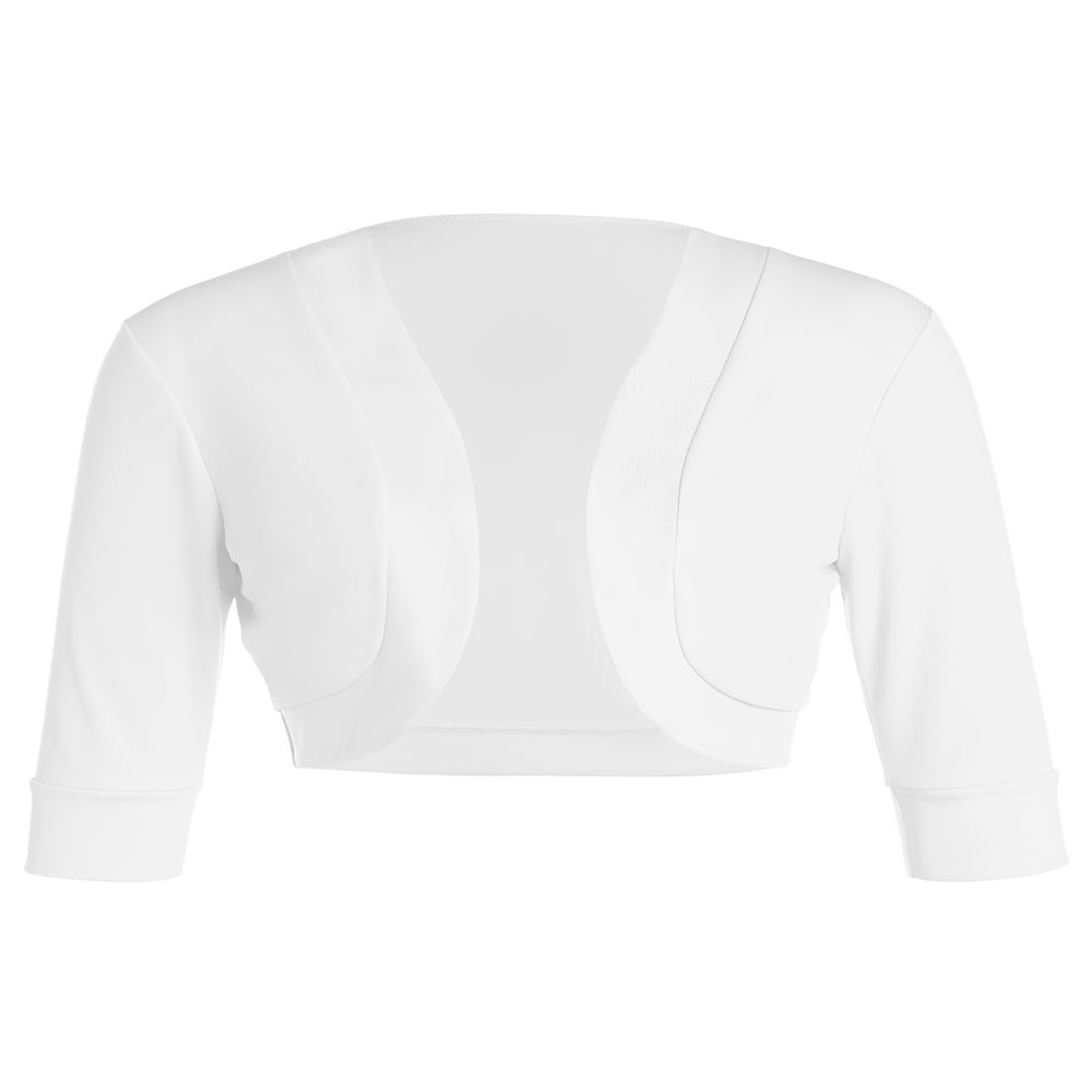 Women Open Front Short Shrugs 3/4 Sleeve Cropped Cardigans Sweaters Jackets Shawl Crop Top White XL
