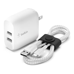 Belkin 24W Double port USB Chargeur mural - USB C Câble inclus - iPhone Chargeur charge rapide - USB Bloc chargeur pour Power Bank, iPad & iPad Pro, Samsung Galaxy S20, Note de Samsung, Google Pixel & plus
