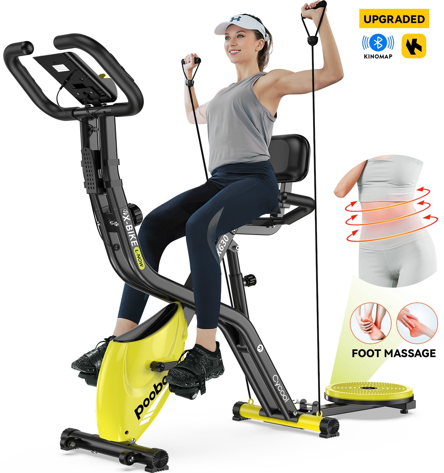 Pooboo 4in1 Folding Exercise Bike 8 Levels  Magnetic Resistance Indoor Workout Stationary Bike
