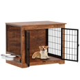 thumbnail image 1 of Meuble Cage pour Chien Robuste - Chenil Intérieur en Bois avec Bols Rotatifs pour Grands Chiens, Table d'Appoint Brun Vintage, Conception à 2 Portes Résistante à la Mastication/à l'Évasion, 1 of 7