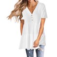 thumbnail image 1 of asjyhkr Womens Short Sleeve Tops Oversized V Neck Loose Fitting Comfy Lightweight Soft Tees Solid Color, 1 of 6