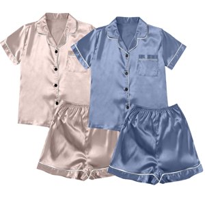 ZJXFGS Vêtements de nuit pour femmes, Pyjamas pour femmes et satins 4 Pièce Pyjamas manches courtes Vêtements de nuit et shorts ensemble Femmes costume de loisirs Vêtements de salon, short pyjama ensemble pour femmes multicolore 2XL