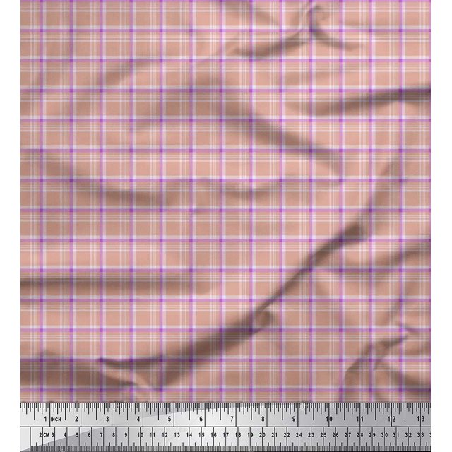 Soimoi Tissu Satin Modal Marron à Carreaux Imprimé au Mètre 42 Pouces de Large