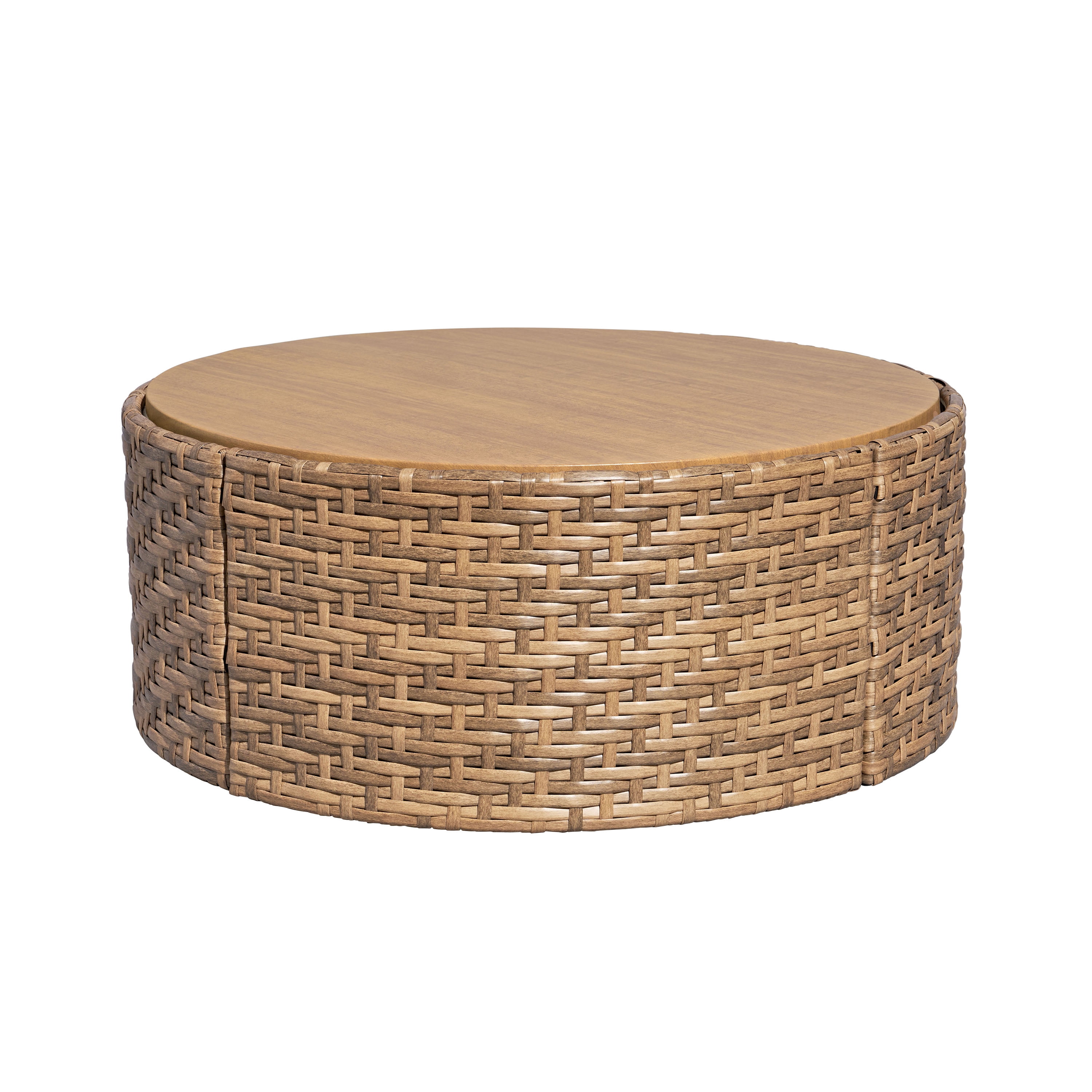 Pouf de rangement/table basse d’extérieur en osier à dessus réversible avec housse Beautiful par Drew Barrymore, brun/cèpe