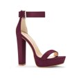 thumbnail image 1 of BLISSFUL STEP Women's Shoes Faux Suede Ankle Strap Open Toe High Chunky Heel Platform Sandals Burgundy 7, 1 of 7