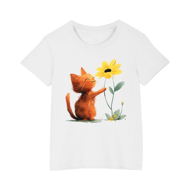 RXIRUCGD 2025 Vêtements d'Été pour Enfants T-shirt Imprimé Mode Mignon Col Rond Manches Courtes