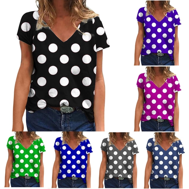 JDQJBZ T-Shirt à Manches Courtes pour Femmes Haut d'Été, Blouse Décontractée Ample de Mode pour Femmes Impression T-Shirt à Col en V Blouse T-Shirt Imprimé