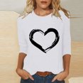 thumbnail image 2 of Plebaso Hauts Cœur pour Femmes Manches 3/4 Col Ras du Cou T-Shirts Graphiques Mignons Imprimés Blouses Décontractées pour Femmes, 2 of 4