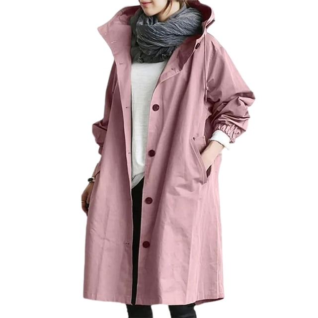 CAROOTU Women Windbreaker Jacket Casual Loose Button Pockets Hooded Windproof