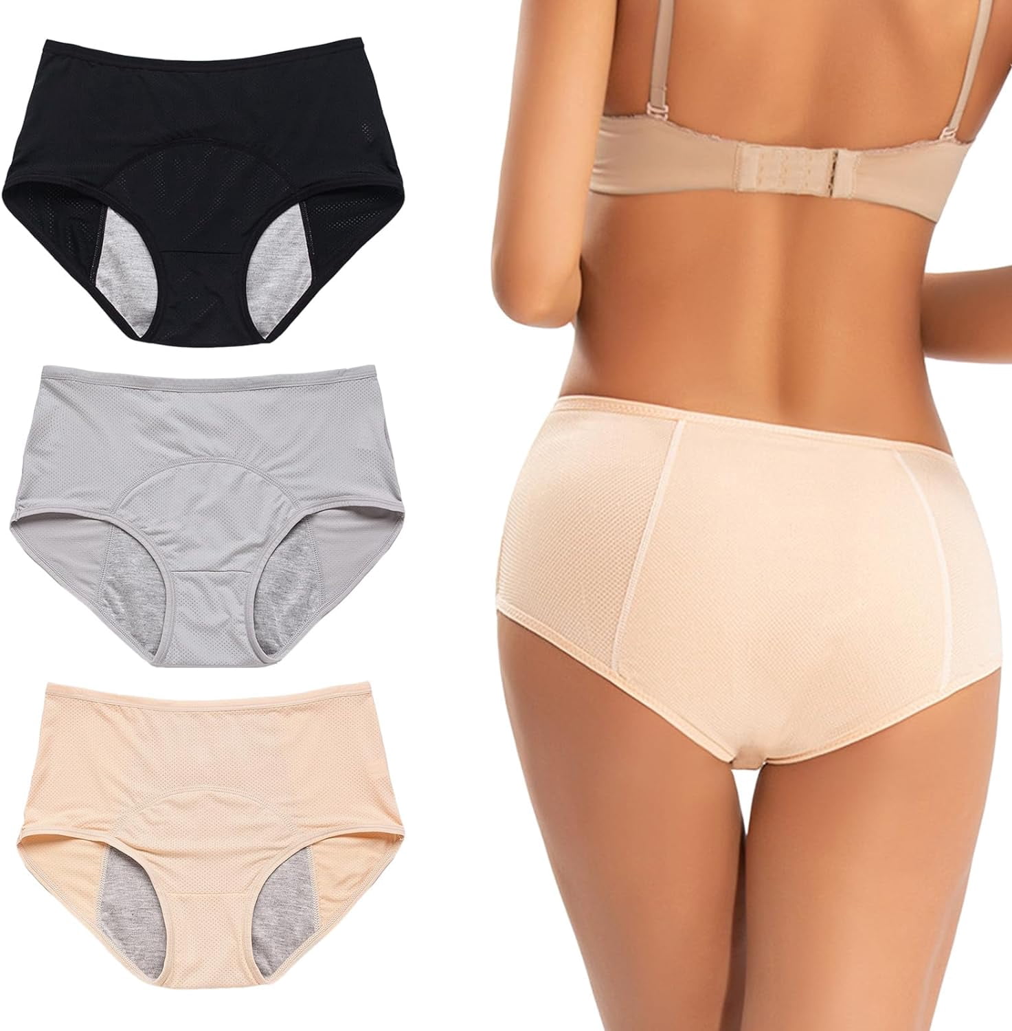 HSHDLDF Culottes Anti-Fuites Everdries pour Plus de 60 Ans sous-Vêtements Everdries Anti-Fuites pour Femmes Incontinence (3 Pcs 2TG)