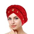 thumbnail image 2 of Aocisk Turban Tressé Perlé avec Foulard, Casquette pour Femmes, Couvre-Chef Mode Style Baseball, Rouge, Taille Unique, 2 of 7