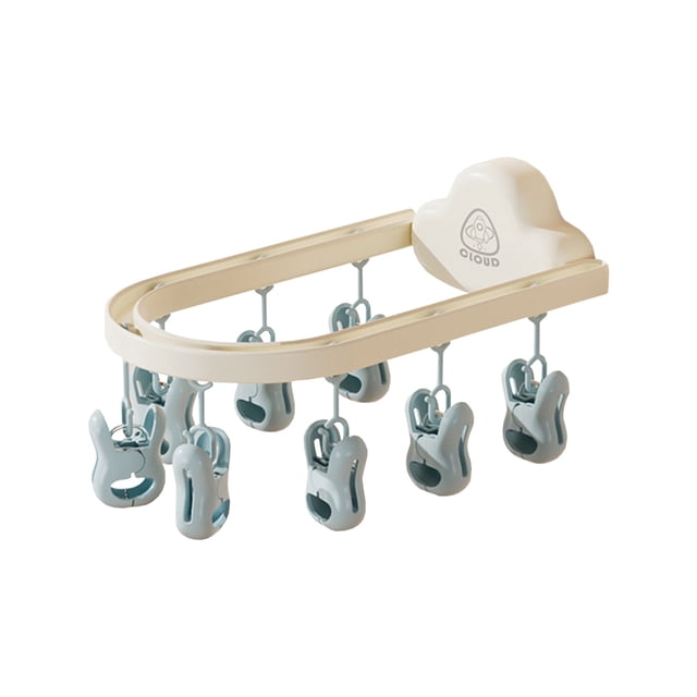 Foldable Clothes Dryer with 8 Clips, Windproof Laundry Hanger for Socks and Underwear