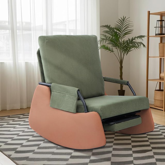 Modern Rocking Recliner Chair, Upholstered Seating Glider Recliner Chair with Side Pocket, Three Levels of Adjustment