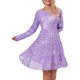 thumbnail image 1 of Diconna Robe Courte à Paillettes pour Femme, Paillettes, Manches Longues, Couleur Unie, Robe à Étages, Robe Babydoll Ample, 1 of 8